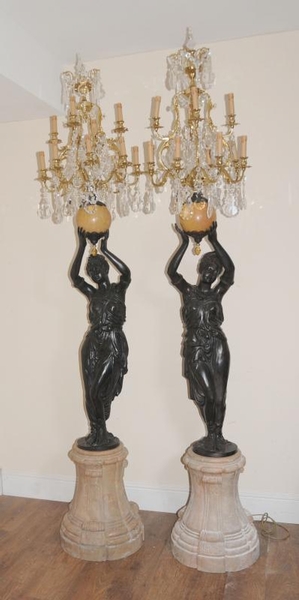 Pair 9ft Bronze Blackamoor Candelabras Lights Figurine