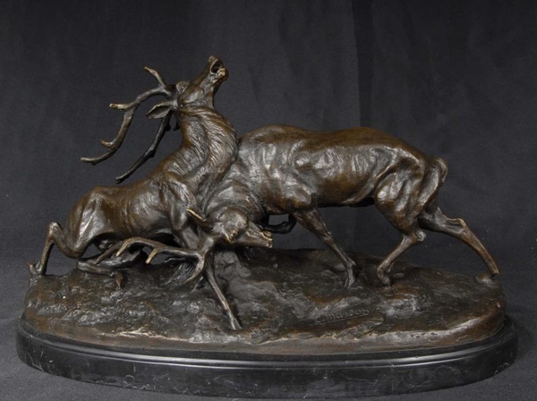 French Bronze Statue Rutting Stags Elk Moose Deer
