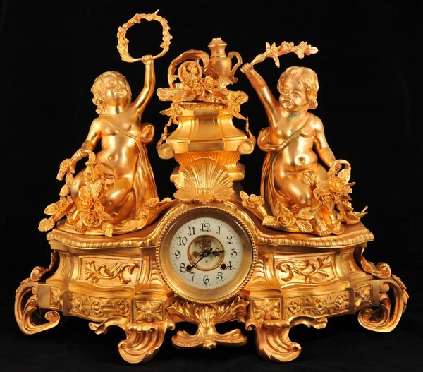 French Ormolu Cherub Mantle Clock Classic Linke