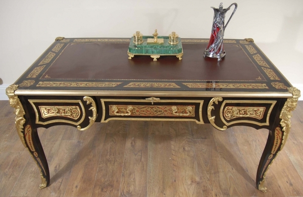 French Boulle inlay writing desk bureau plat table desk