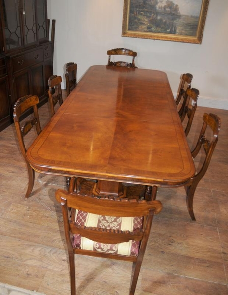 Regency Dining Table Walnut Set Inlay William IV Chairs
