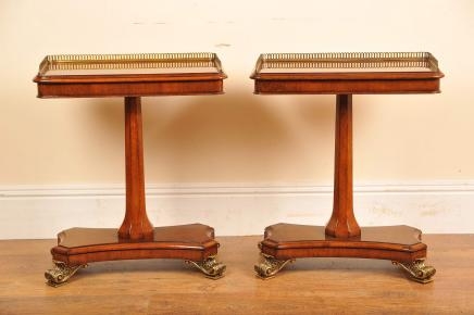 Pair Walnut Regency Side Tables Brass Gallery