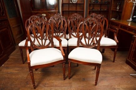 Set Mahogany Hepplewhite Dining Chairs Furniture Carved Seats