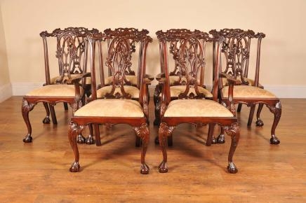10 English Gothic Chippendale Dining Chairs