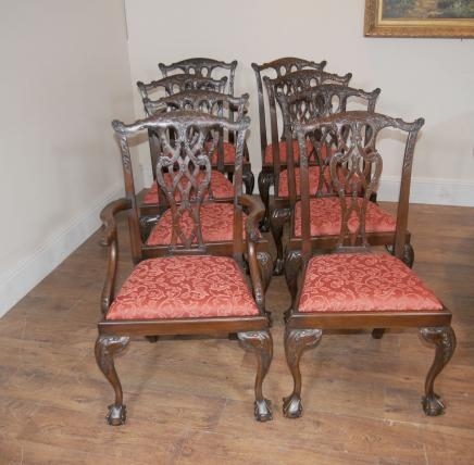 8 Chippendale Mahogany Dining Chairs Lions Head