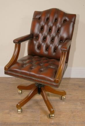 Leather Gainsborough Swivel Office Desk Arm Chair Seat Armchair