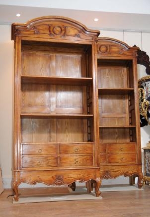 Pair English Oak Farmhouse Bookcases Cabinet