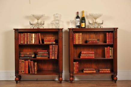 Pair English Regency Open Bookcases Book Mahogany