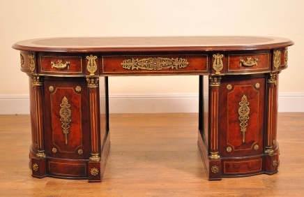 French Empire Walnut Oval Partners Desk Desks