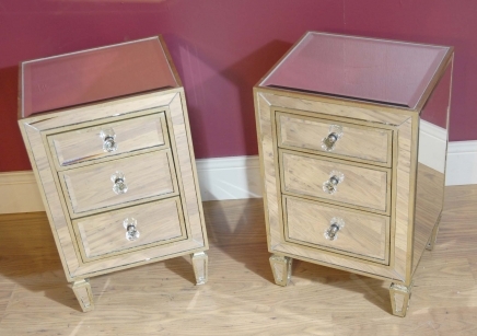 Pair Art Deco Mirrored Bedside Cabinets Chests Tables