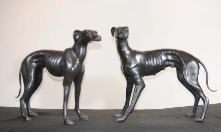Pair Art Deco Bronze Greyhounds Grey Hound Dogs