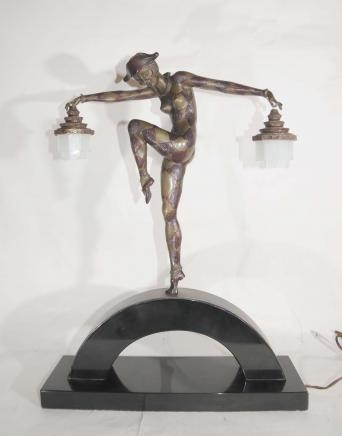 Bronze Deco Harlequin Dancer Lamp by Bourraine