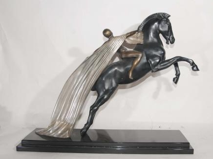 Art Deco Nude on Horse Bronze Signed Charles