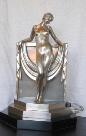 Art Deco Bronze Figurine Lamp Light Statue 1920s