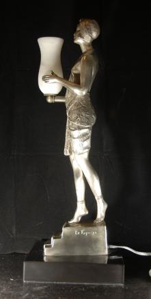 French Deco Lamp Figurine Urn Girl Statue Light