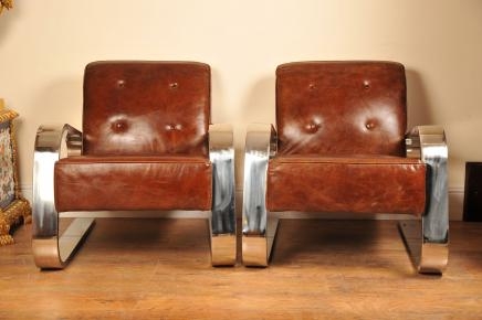 Art Deco Chrome Club Chairs Arm Chairs