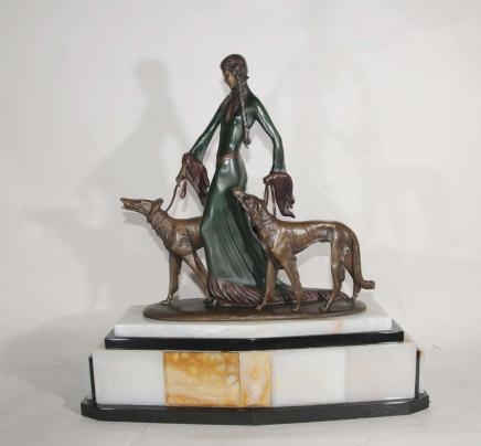 Signed Poertzel Art Deco Bronze Aristocrats Borzoi Dogs Figurine