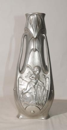 French Art Nouveau Silver Bronze Pixie Vase Urn