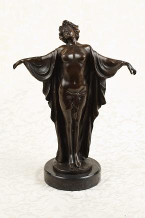 Art Deco Bronze Figurine Cape Girl Statue 1920s Signed Rubin
