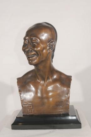 Bronze Bust Chinese Man Statue Figurine Signed Chih-Fan Han Yang-Chine