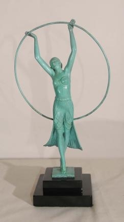 Art Deco Bronze Hoop Girl Statue by Charles Sykes 1920s