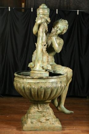 French Bronze Garden Fountain Serpent Nude Maiden