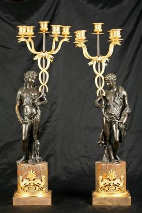 French Empire Bronze Candelabras Snake Figurine
