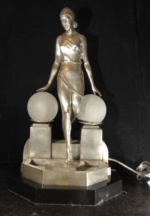 Silver Bronze Deco Biba Lamp Light Figurine Statue
