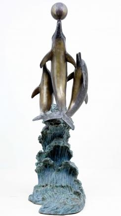 8 Ft Italian Bronze Dolphin Porpoise Fountain