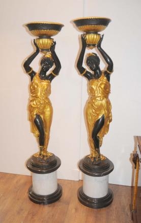 Pair Bronze Italian Blackamoor Statues Torcheres Signed
