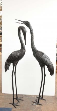 Pair 5 ft Bronze Japanese Storks Flamingo Stork