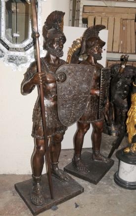 Pair XL Bronze Roman Gladiator Statues 7ft