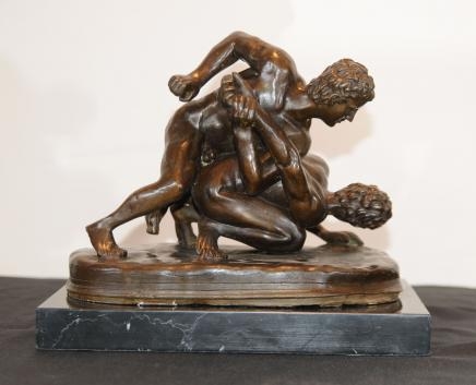 Italian Bronze Nude Male Wrestlers Signed Roman