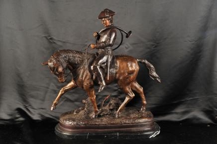 Bronze Huntsman Horse Statue Signed Barye