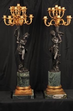 Pair 4ft Bronze Candelabras Signed Cauvet