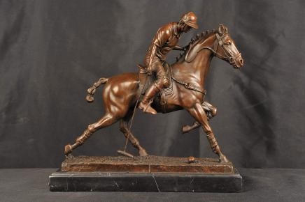 Bronze Polo Player Horse Jockey English Signed Milo