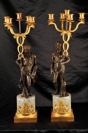French Empire Bronze Candelabras Snake Figurine