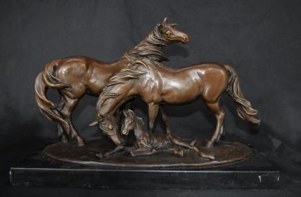 Signed Bronze Horses Pony Foal Statue French Milo