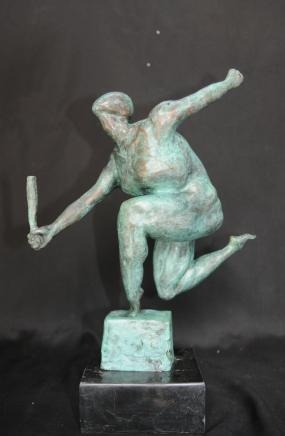 French Modernist Green Rodin Statue Bronze