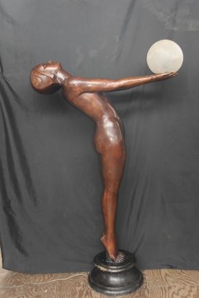 XL Art Deco Lamp French Bronze Biba Figurine