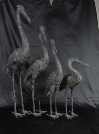 Set 4 Bronze Japanese Cranes Birds Crane Stork
