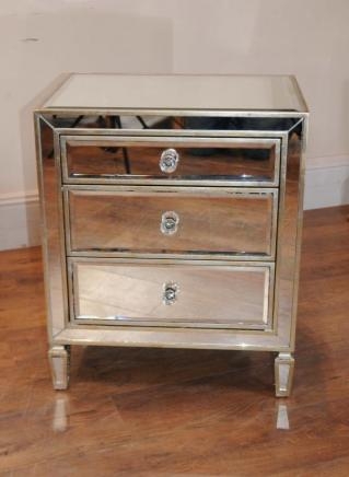 Single Mirrored Night Stand Bedside Chest Table