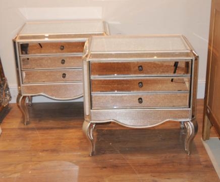 Pair Mirror Deco Nightstands Bedside Tables Chests