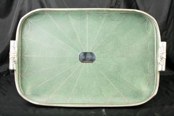 English Victorian Shagreen Silver Plate Butlers Tray Platter