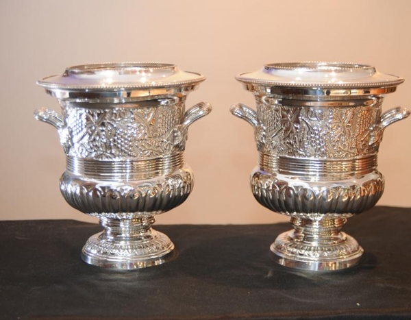 Pair Silver Plate Wine Champagne Buckets Coolers