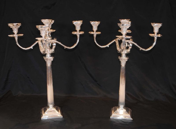 Regency Silver Plate Candelabras Doric Column Candles