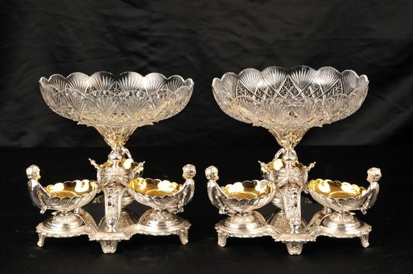 Pair Victorian Silver Plate Glass Comports Bowl Centre Piece