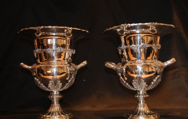 Pair Silver Plate Urns Champagne Bucket Cooler George II
