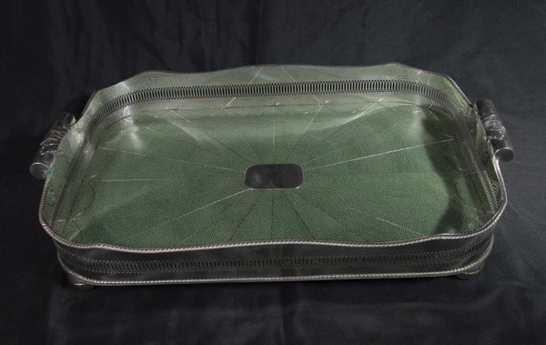 English Silverplate Plate Shagreen Butlers Tray Platter