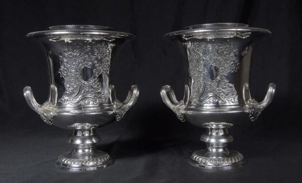 Pair English Silver Plate Wine Coolers Champagne Buckets